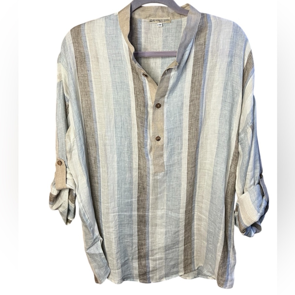 Mastro moda made in Italy 100% linen stripped popover tunic size medium